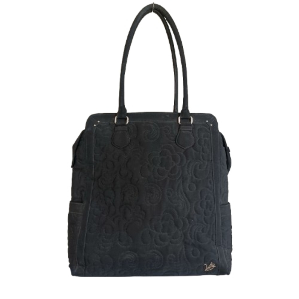 VERA BRADLEY Large Elegant Black Quilted Tote Bag Floral Lined Oversize Purse